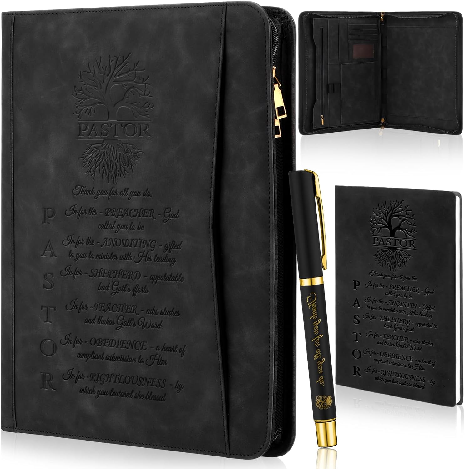 Fuyoooo 3 Pcs Christian Gifts for Church Men Pastor's Appreciation Gifts Leather Bible Verse Portfolio Scripture Notebook Bible Pen Religious Portfolio for Pastor Ordained Minister