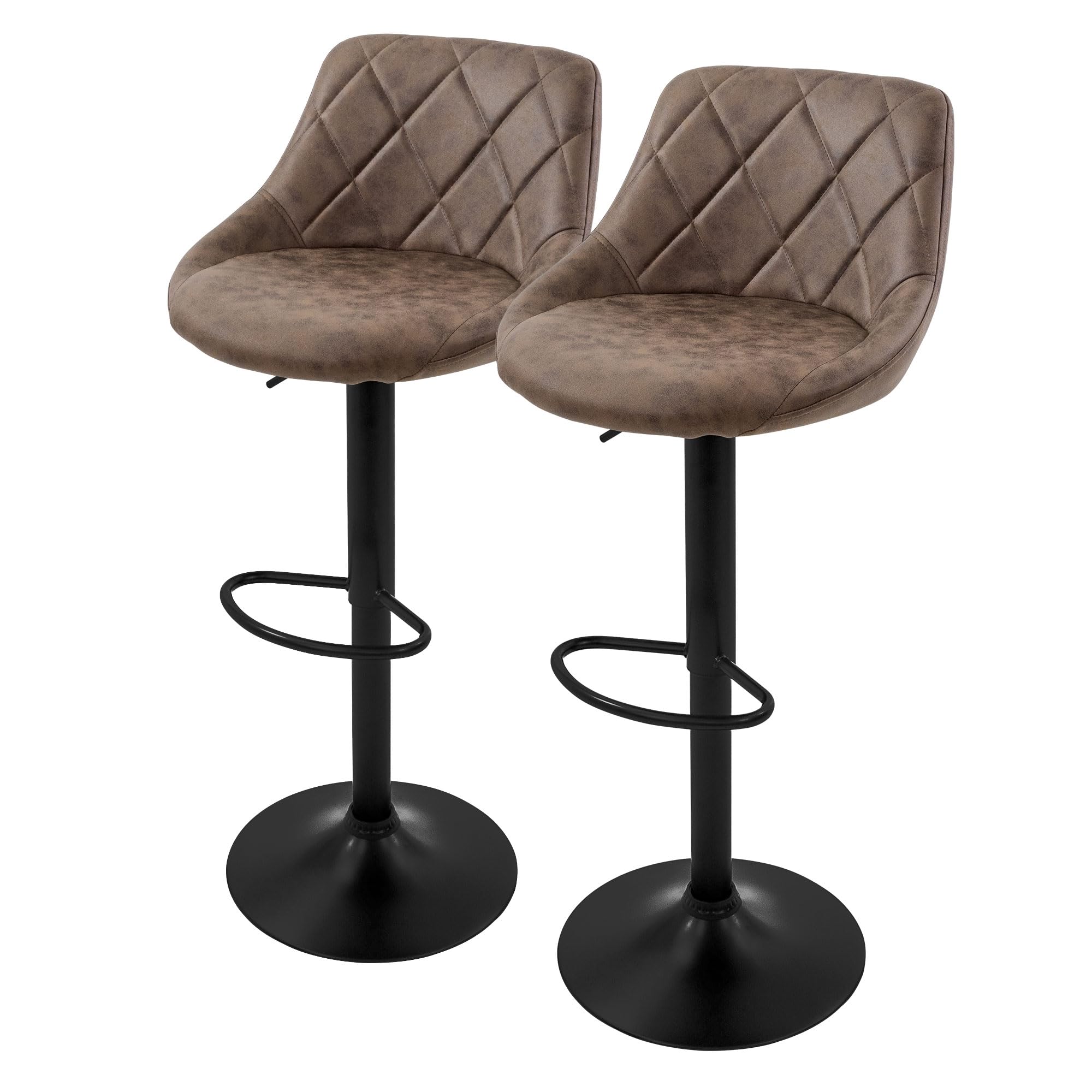 ML-Design Lot de 4 Tabourets de Bar en Simili, Marron, Chaise Rembourrée avec Dossier et Repose-Pieds, Réglable en Hauteur 59-79 cm, Pivotante à 360°, Tabouret de Comptoir, Cuisine, Bar de Maison