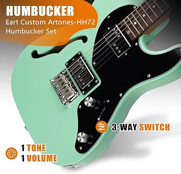 EART E-TT72 6 String Semi-Hollow Body Electric Guitar Versatile Playing, Powerful Humbucker Pickup Fixed Bridge Guitar
