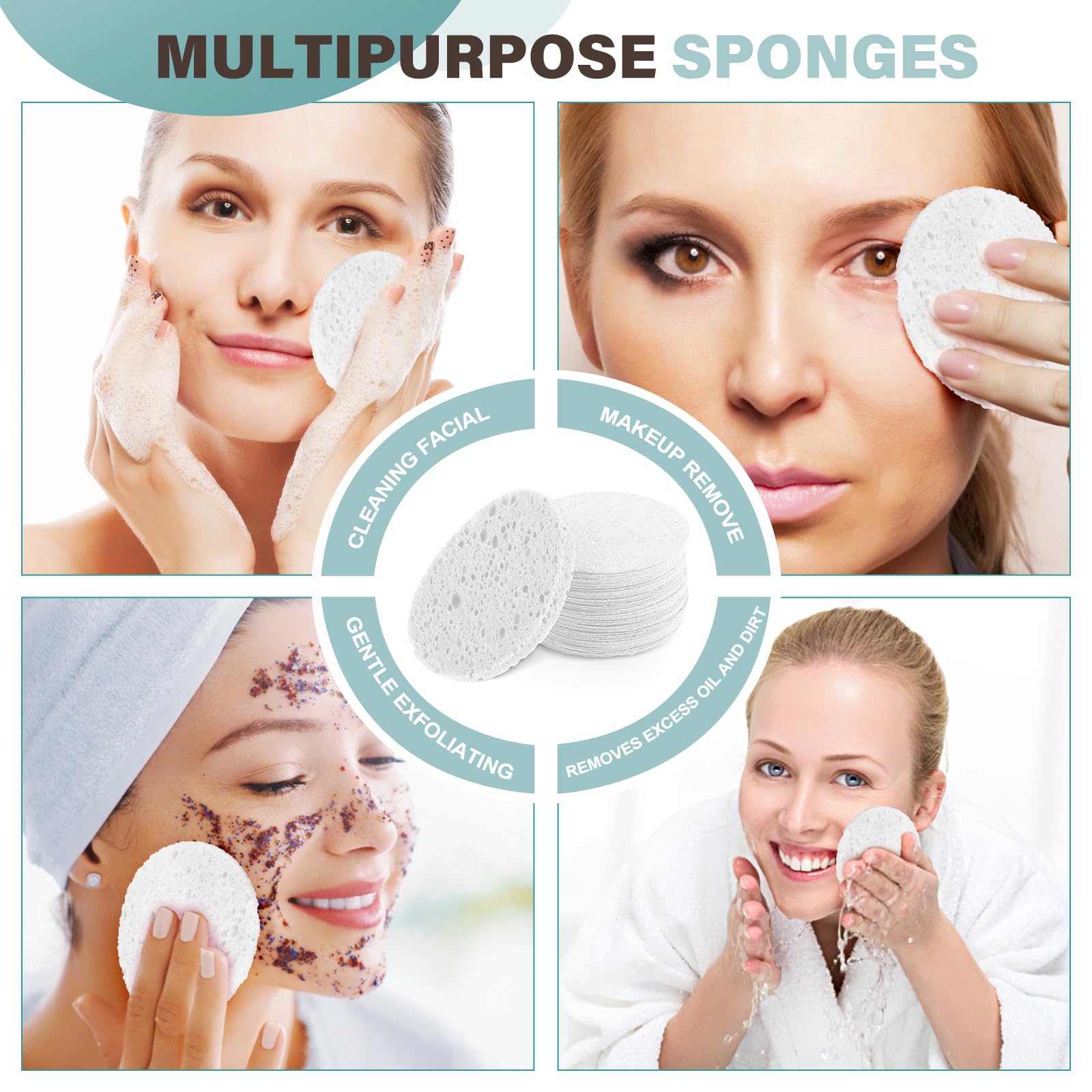 Yolev 50 sztuk Skompresowana gąbka do twarzy Spa naturalne piękno wielokrotnego użytku oczyszczanie twarzy i peeling do codziennej pielęgnacji skóry i demakijażu do twarzy Gąbki