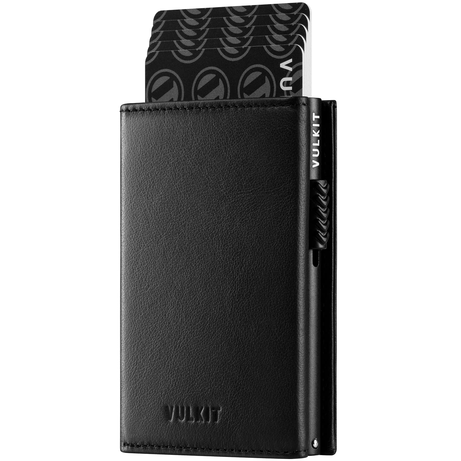 VULKIT Mens Card Holder Wallet With Coin Pocket Magnetic Closure Pop Up Cards With Id Window Leather Wallet For Cash & Credit Cards, Top Grain Cowhide - Black, Top Grain Leather