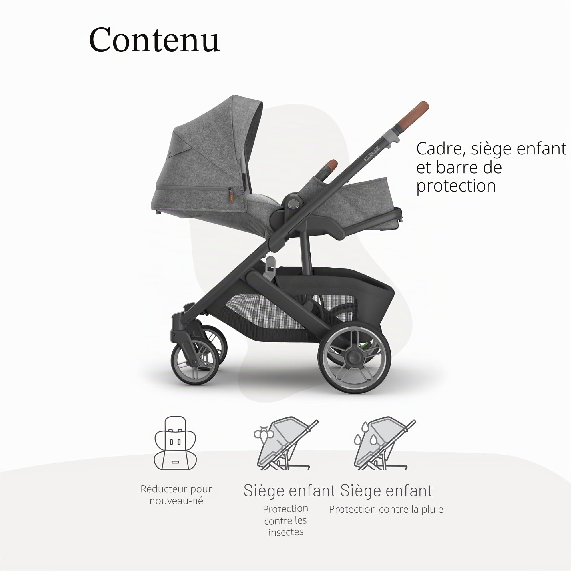 UPPAbaby Cruz V3 Poussette – Compatible avec les sièges auto et dès la naissance – Siège réversible – Insert pour bébé, pare-insectes et pare-pluie inclus – Greyson (mélange anthracite/cadre carbone
