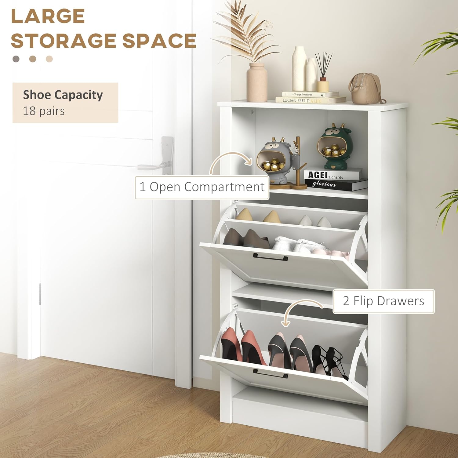 Large storage space of HOMCOM Shoe Cabinet