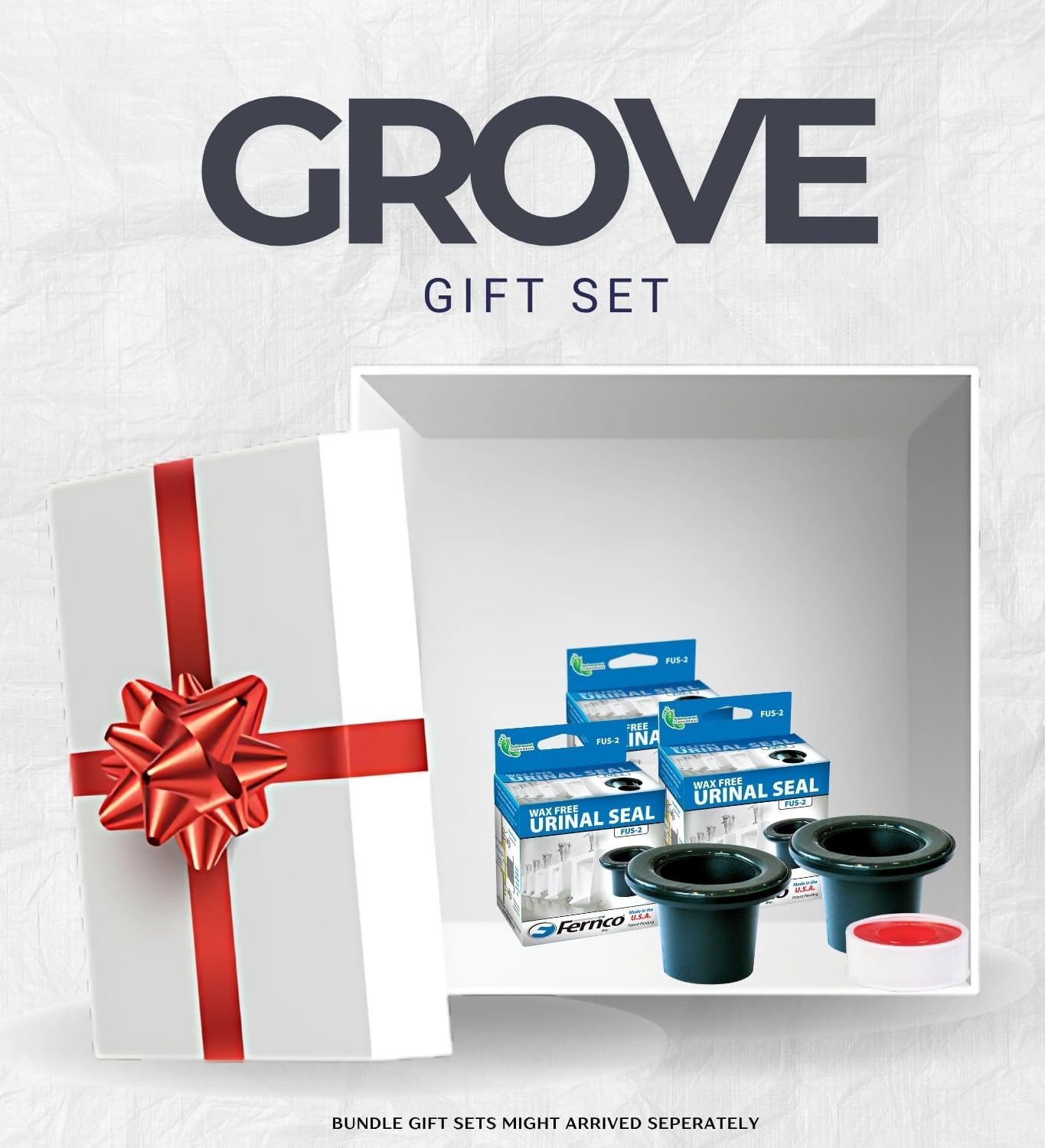 3x Fernco Toilet Wax Seal Free Urinal PVC Bundle with Thread Seal Tape – Flexible PVC Construction Fits Most Urinals for Secure, Tool-Free Installation – Gift Set (4 Items)