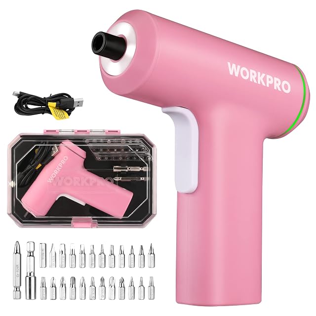 WORKPRO Electric Cordless Screwdriver Set 4V USB Rechargeable Lithium-ion Battery Power Screwdriver Kit with LED Light Screw Gun