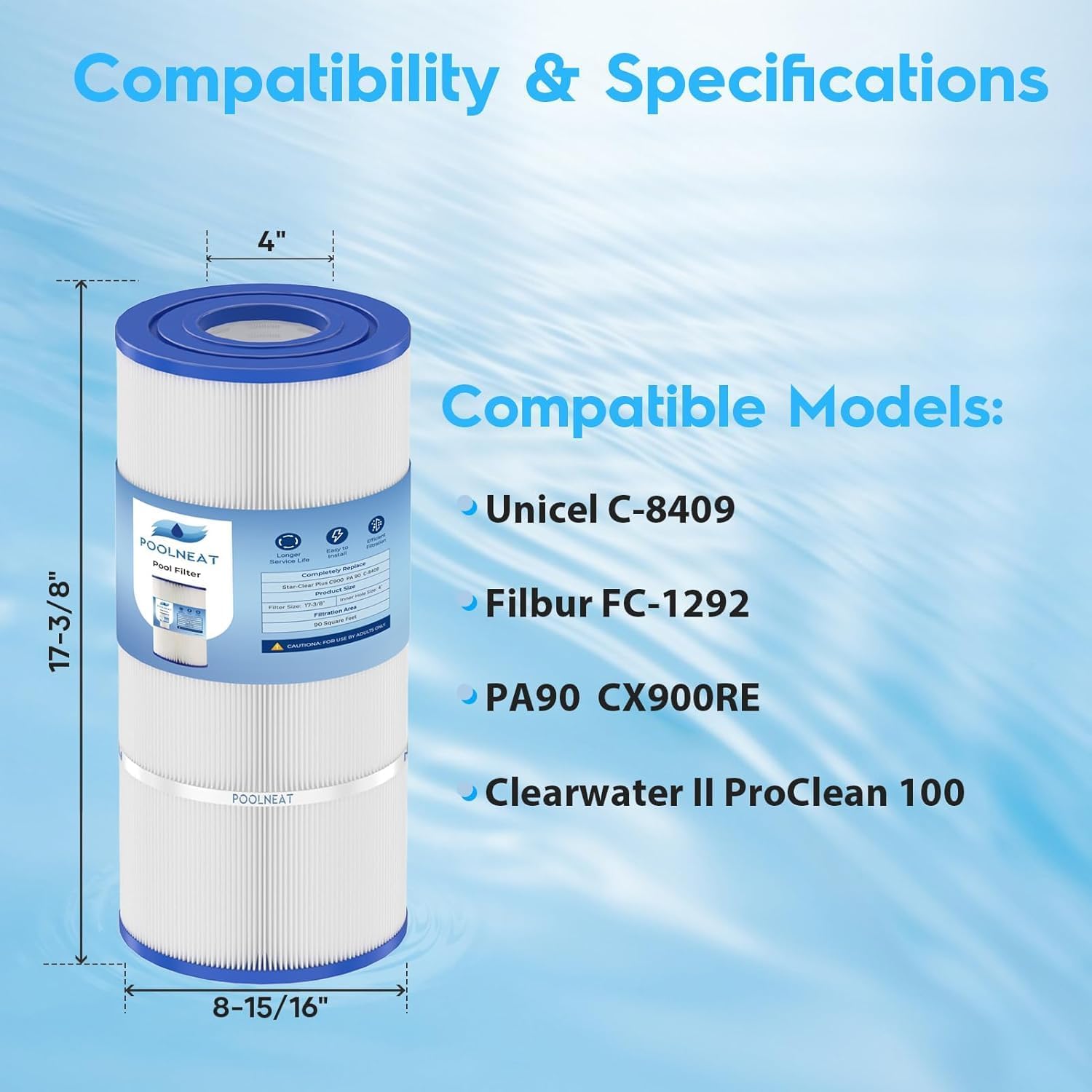 C900 Pool Filter Cartridge Replacement for Hayward CX900RE,FC-1292,C-8409,PA90,Posi-Clear PXC-95,90 Sq. Ft,1PACK