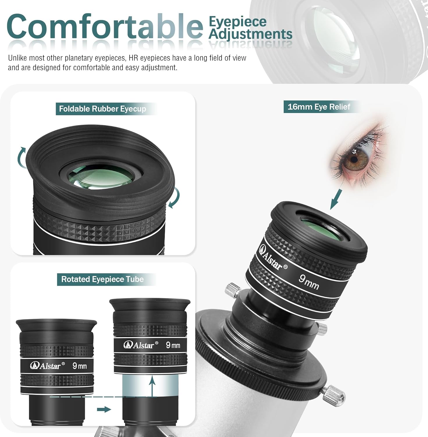 Alstar 1.25 Inch Telescope Eyepiece - 58 Degree 9mm Planetary Eyepiece for Telescope - Fully Multi Coated Wide Angle Lens for Astronomy & Astrophotography