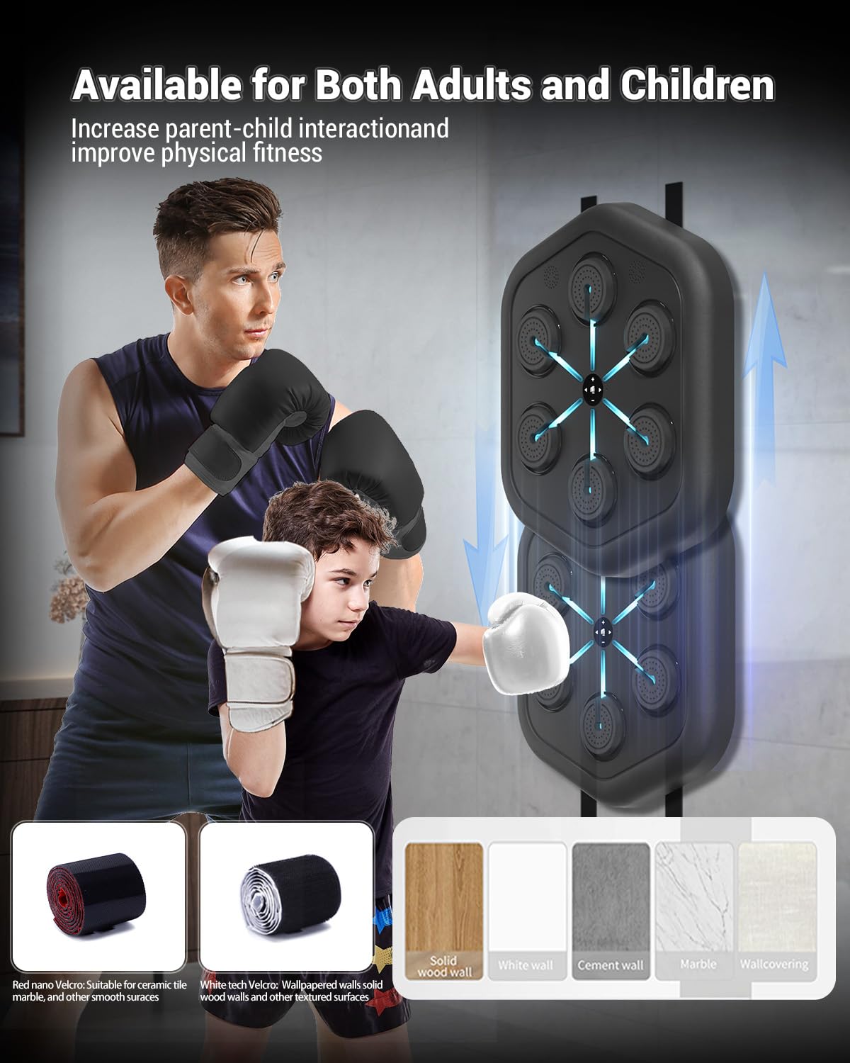 Music Boxing Machine M4, Smart Music Punching Machine with Custom Running Lights, Stereo Sound and APP Control, Wall Mount Boxing Machine for Adults - Home Office Gym Workout Equipment Black