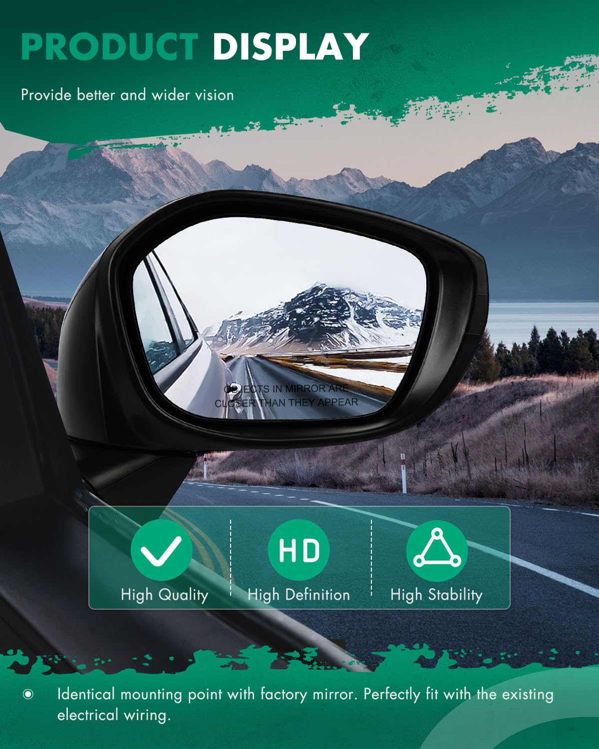 Espejo Retrovisor Derecho Eléctrico Para Honda Civic 2022-2023 – Lado Pasajero, Negro, Convexo