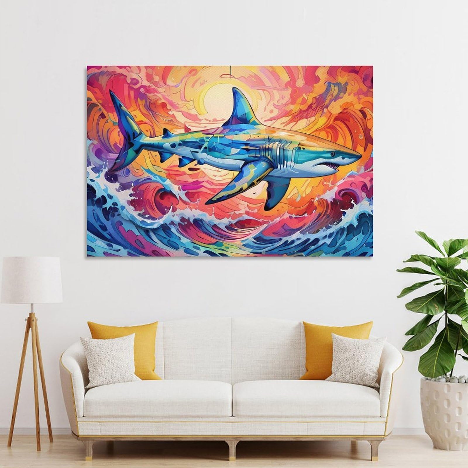 Junmoney Wall Art Print Shark, 24x36inch(60x90cm), for Bedroom Decor, Cosy Corners Or Studios, Decorative Wall Art for Cosy Rooms