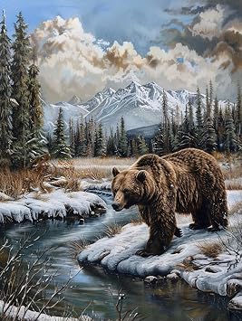 Bimkole Bear Paint by Number for Adults, DIY Oil Painting Kit on Canvas with Paintbrushes and Acrylic Pigment, for Paint by Numbers for Beginner, for Home Wall Decor 16x20Inch QG2345