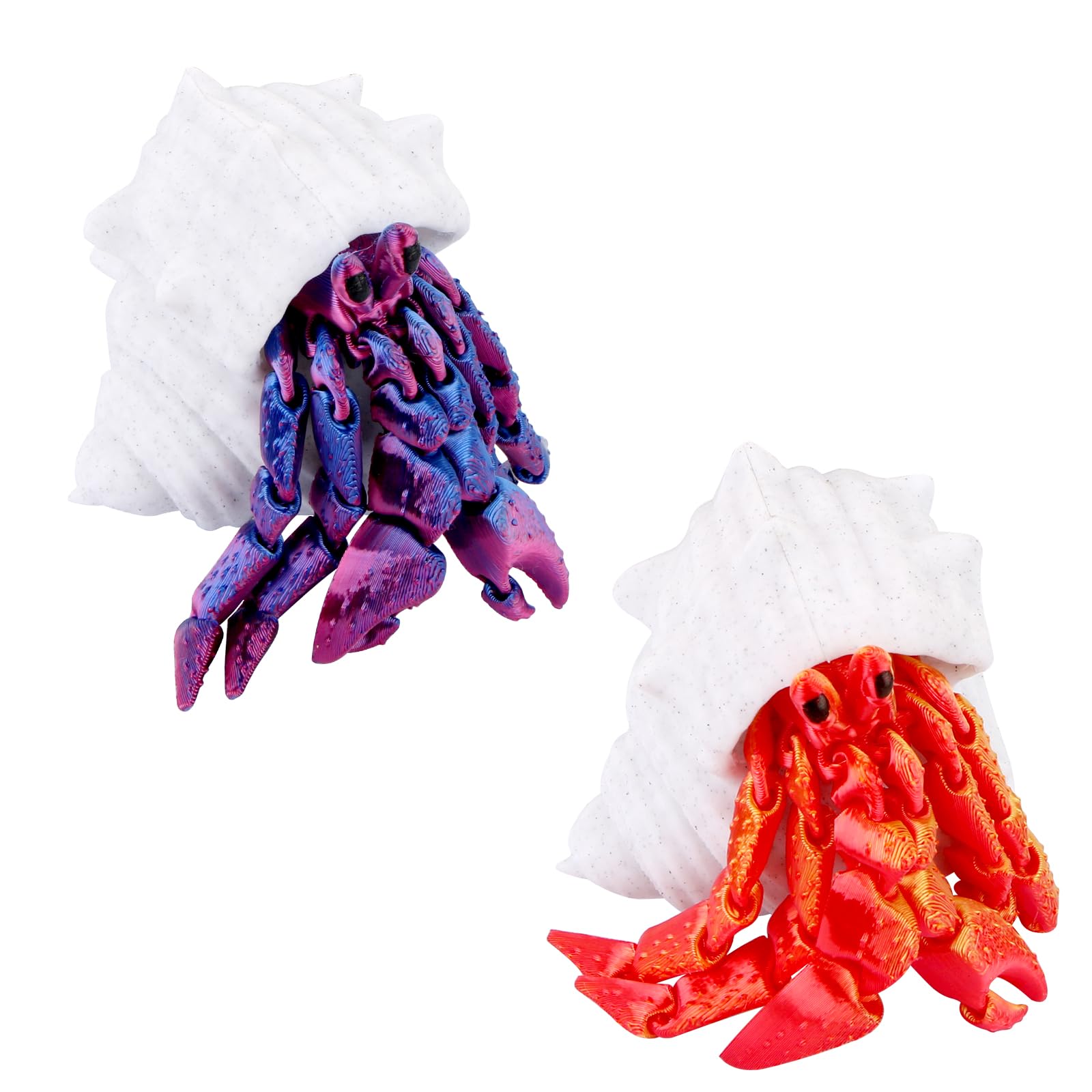 LALASTYLE 2PCS 3D Printed Animals Hermit Crab Fully Articulated Flexible Crustacean Toys, Cute Crab Animal Toys