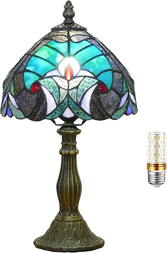 Miniatura 11 de Pequeña lámpara Tiffany Mini lámpara de mesa de vitral, lámpara de acento de mesita de noche, memoria, condolencias de 8 x 14.5 pulgadas (estilo