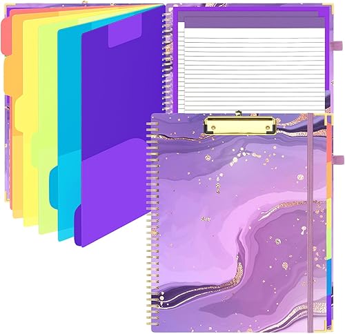 Nordun Carpetas tipo portapapeles para tamaño carta, portapapeles de almacenamiento con 2 bloc de notas, 6 separadores de color de plástico