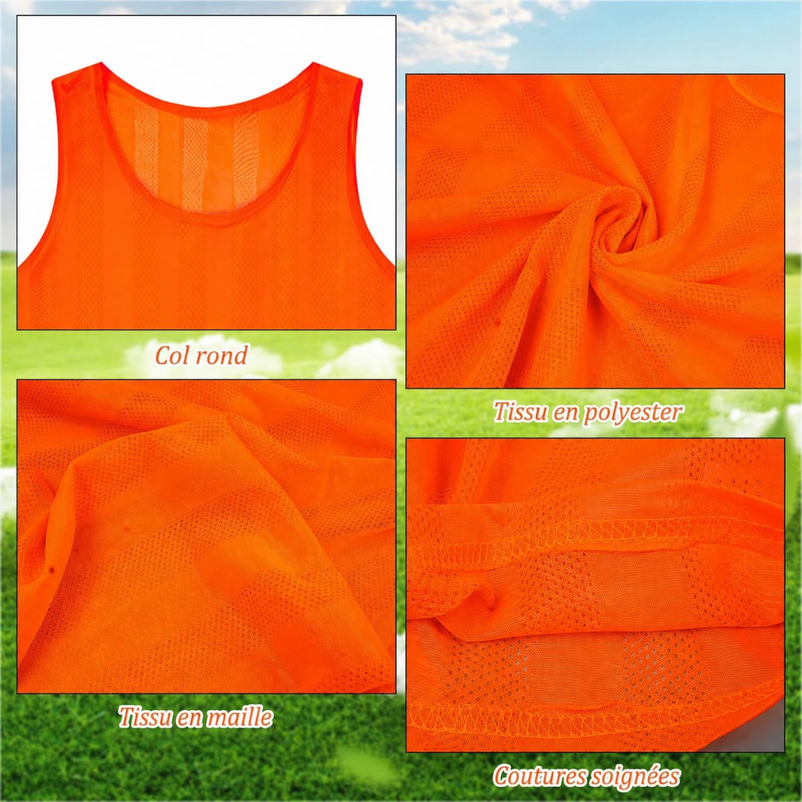 Lot de 24 Chasubles Enfant Numérotées – Gilets d’Entraînement en Maille pour Équipe Sportive, Maillots de Football Enfants pour Matchs, Basketball, Volleyball, Jeux Collectifs – Orange & Vert