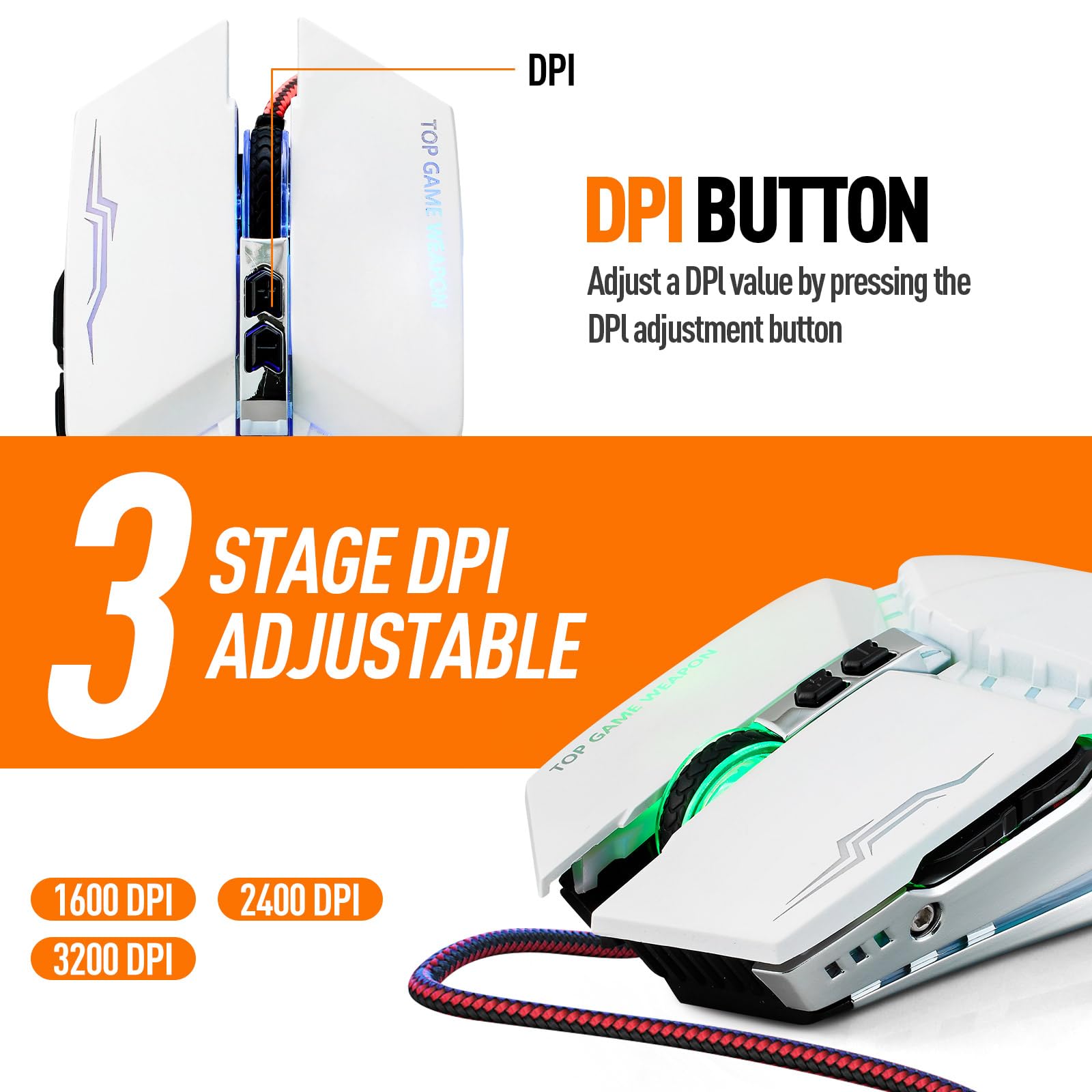 Guiheng Tastiera e mouse da gioco con cavo al 60%, ultra-compatta a 61 tasti, retroilluminata RGB, ottica leggera a 3200 DPI, set da gioco cablato per Windows, PC, Mac, PS5, Xbox Gamer, (bianco-nero)