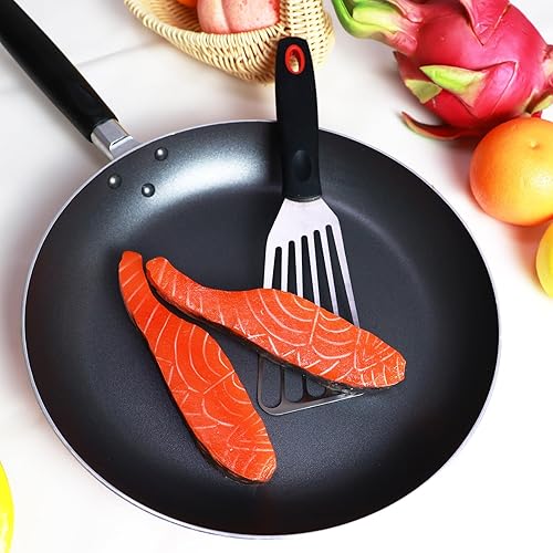 Miniatura 4 de Juego de espátulas de acero inoxidable, espátula de sartén de hierro fundido con mango de silicona, aleta giratoria para panqueques, hamburguesas,