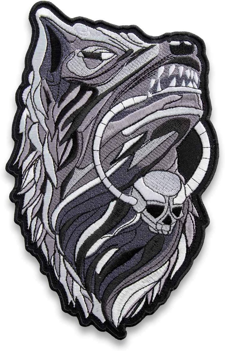 Wolf with Amulet Embroidered Patch Iron On (5.9" x 9.5", Turned to The Right Side)