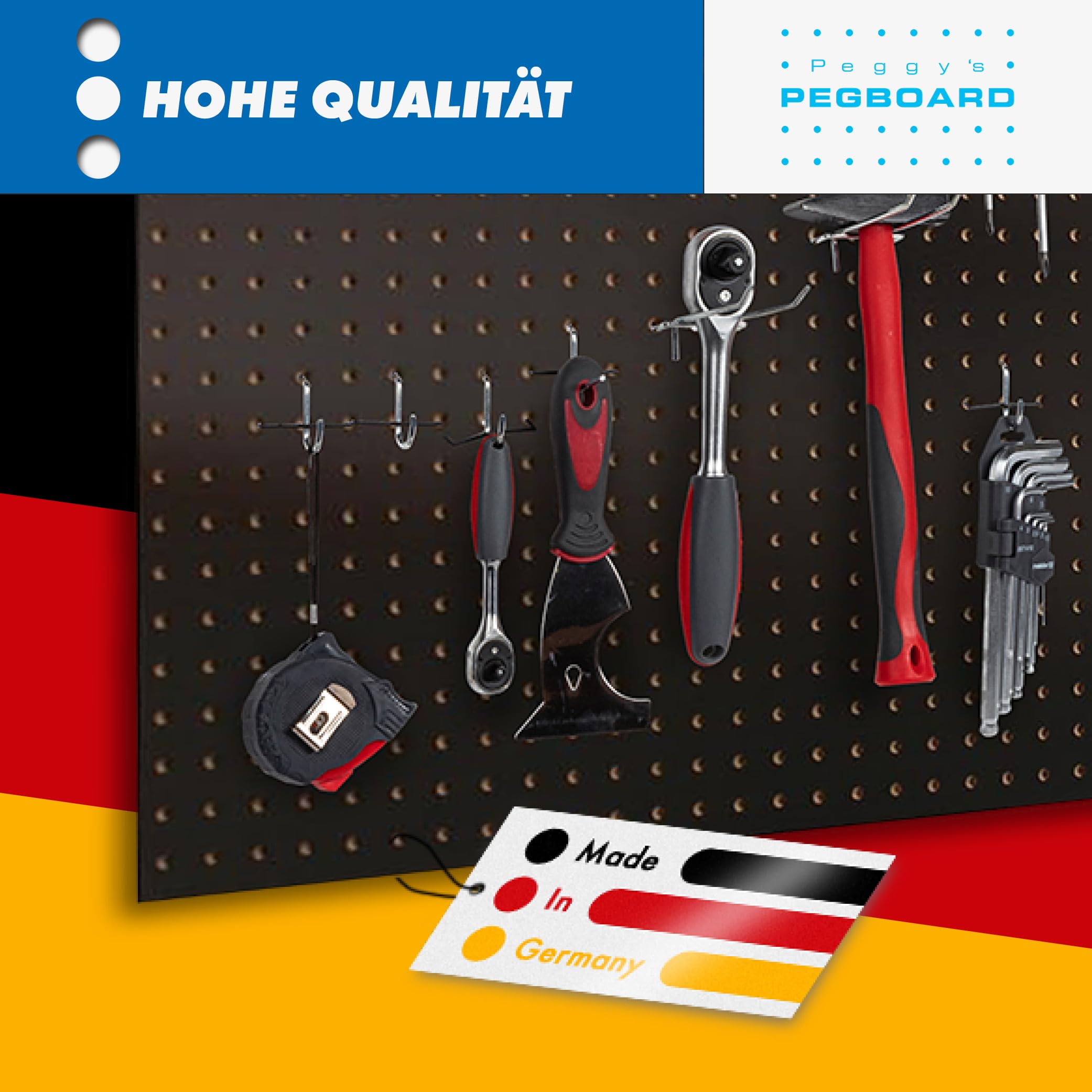 Pegboard 4 St. Werkzeugwand aus Holz (MDF) 120 x 60 x 0,5 cm - Lochung Ø7 mm Lochabstand 25,4 mm - schwarz lackiert - Made in Germany