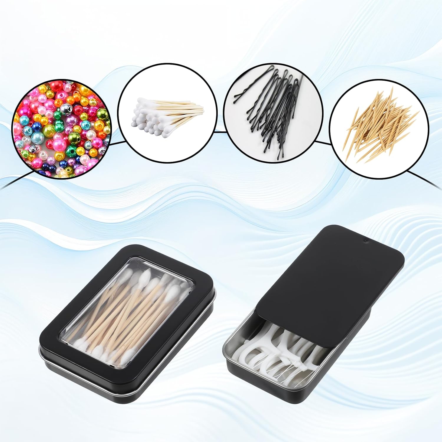 4pcs Cotton Swab Holder Mini Metal Tin Box Container Portable Dental Floss Holder Travel Floss Picks Case Hair Tie Flosser Dispenser Organizer with Slide Top and Dustproof Lid for Small Item Black - Image 5
