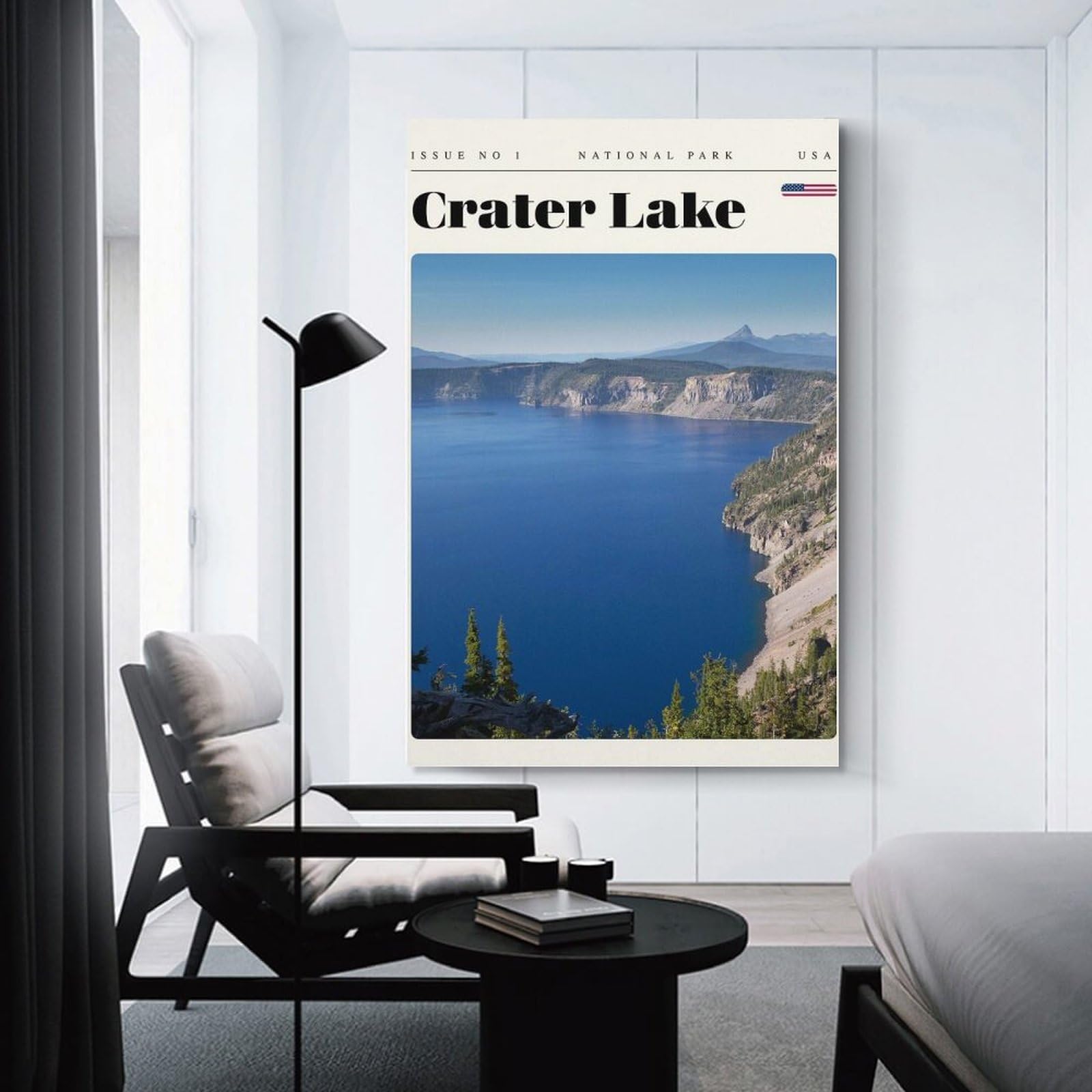 Junmoney Crater Lake National Park Travel Art Canvas Wall Picture 24x36inch(60x90cm), for Picture Wall Styling in Lounge Or Bedroom, Decorative Artwork with Flexible Styling