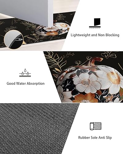 Miniatura 3 de Pumpkins Black Bath Mat for Tub,Non Slip Bathroom Floor Runner Rug Quick Dry & Absorbent Diatomaceous Earth Shower Sink Kitchen Washable