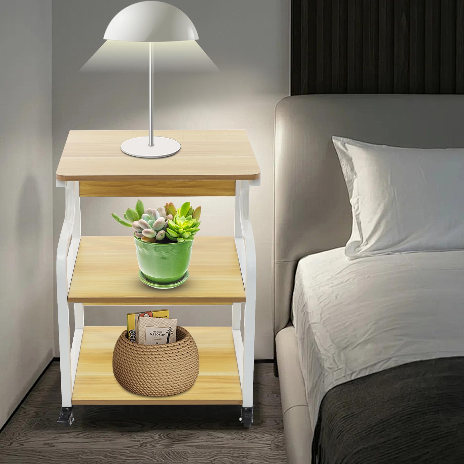 Mesa de impresora portátil de 3 niveles con ruedas, soporte para impresora con pared trasera de madera y metal, carro para impresora 3D, armario para fax, fotocopiadora, escáner