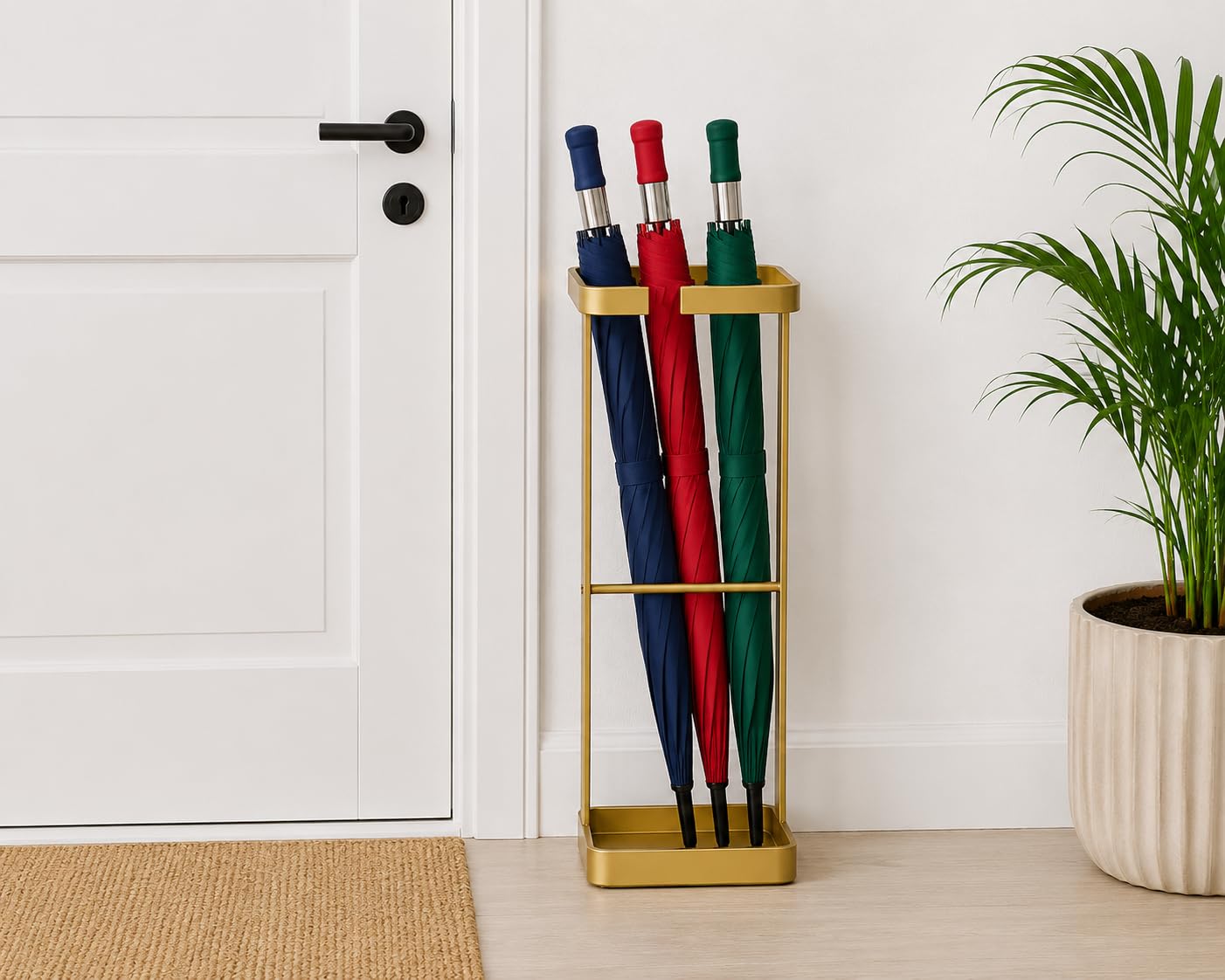 568081 Metal Umbrella Stand Rectangle Metal Umbrela Racks Entryway Space Saving Umbrella Holder Organiser for Front Door - Golden-image-24
