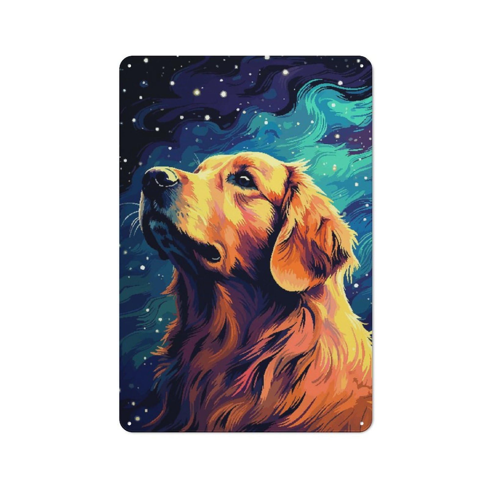 Junmoney Retriever Night Pixel Art For Bar Or Restaurant, Retro Metal Plaque 30X20cm, A Decorative Christmas Gift For Hospitality Decor Collectors