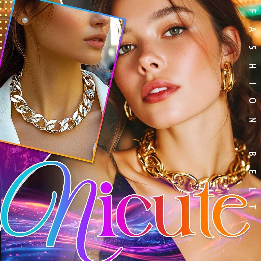 Nicute Gold Chunky Choker Necklace Cuban Link Chain Thick Belt Chain Necklace for Women - Image 2