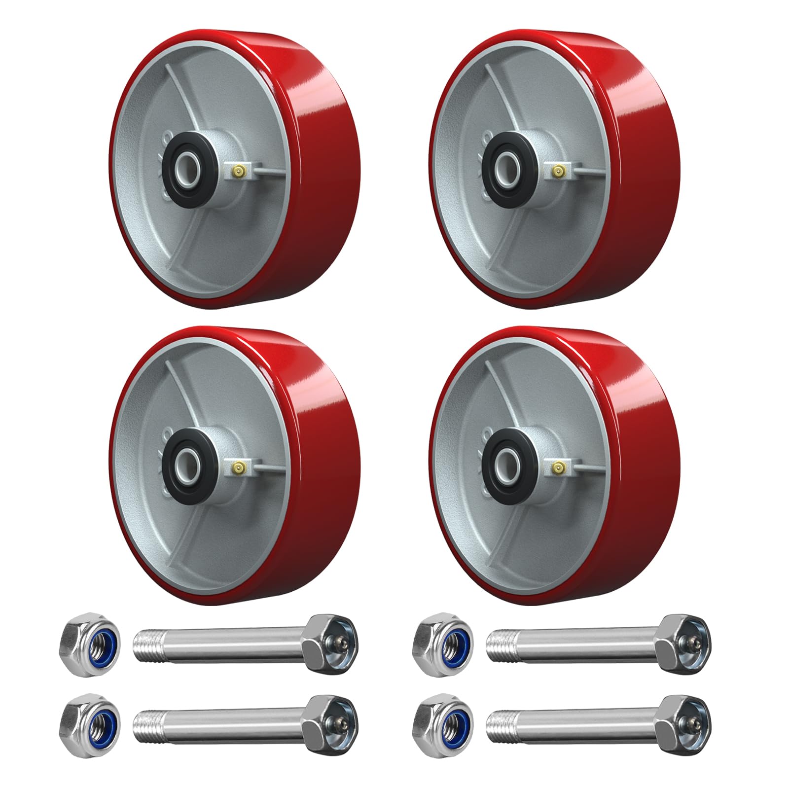 Ruote in ghisa da 15,2 x 5,1 cm, cuscinetto a rulli, foro da 1/2", set di 4 ruote resistenti con capacità di 2,177 kg (confezione da 4)