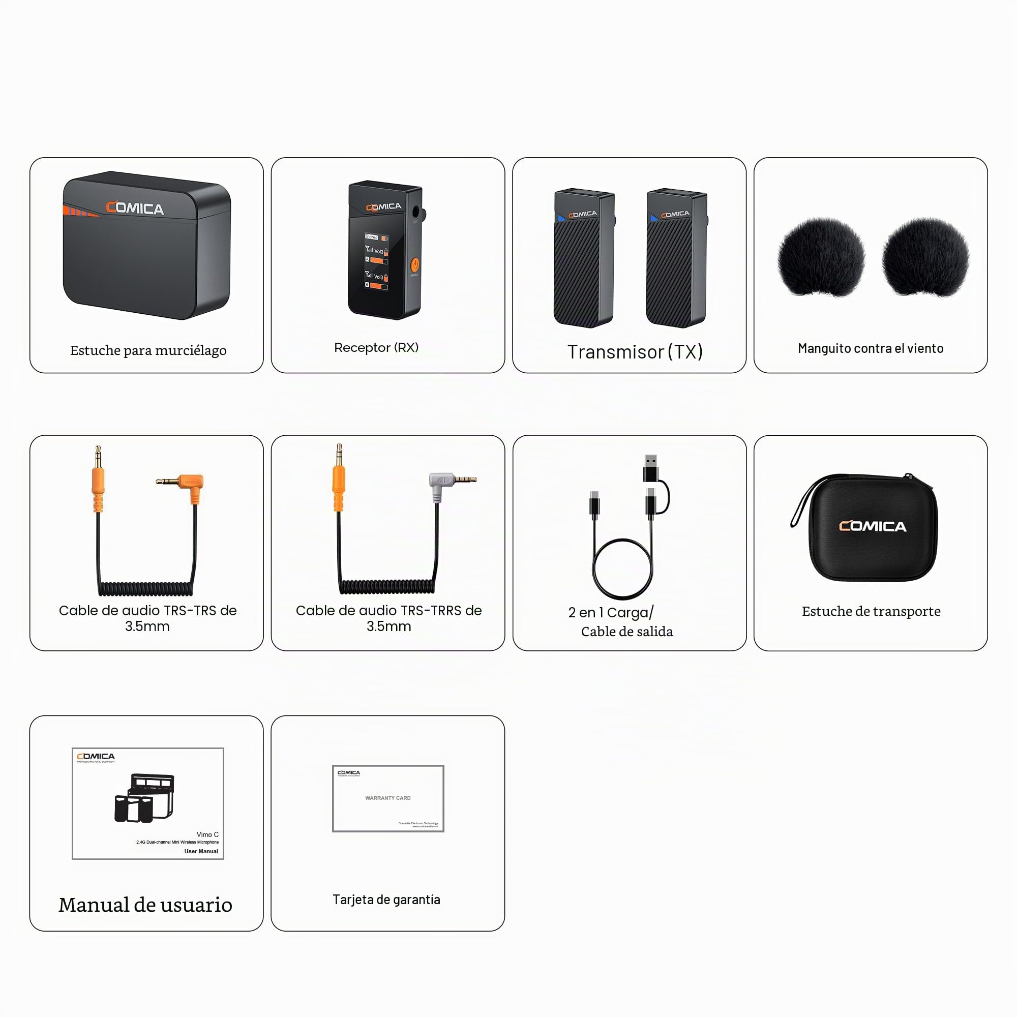 COMICA Vimo C3 Micrófono inalámbrico Lavalier con cancelación de Ruido y Modo de Seguridad, 2.4G Micrófono de Solapa inalámbrico Dual para iPhone Cámaras DSLR Videocámara PC Android Live Streaming