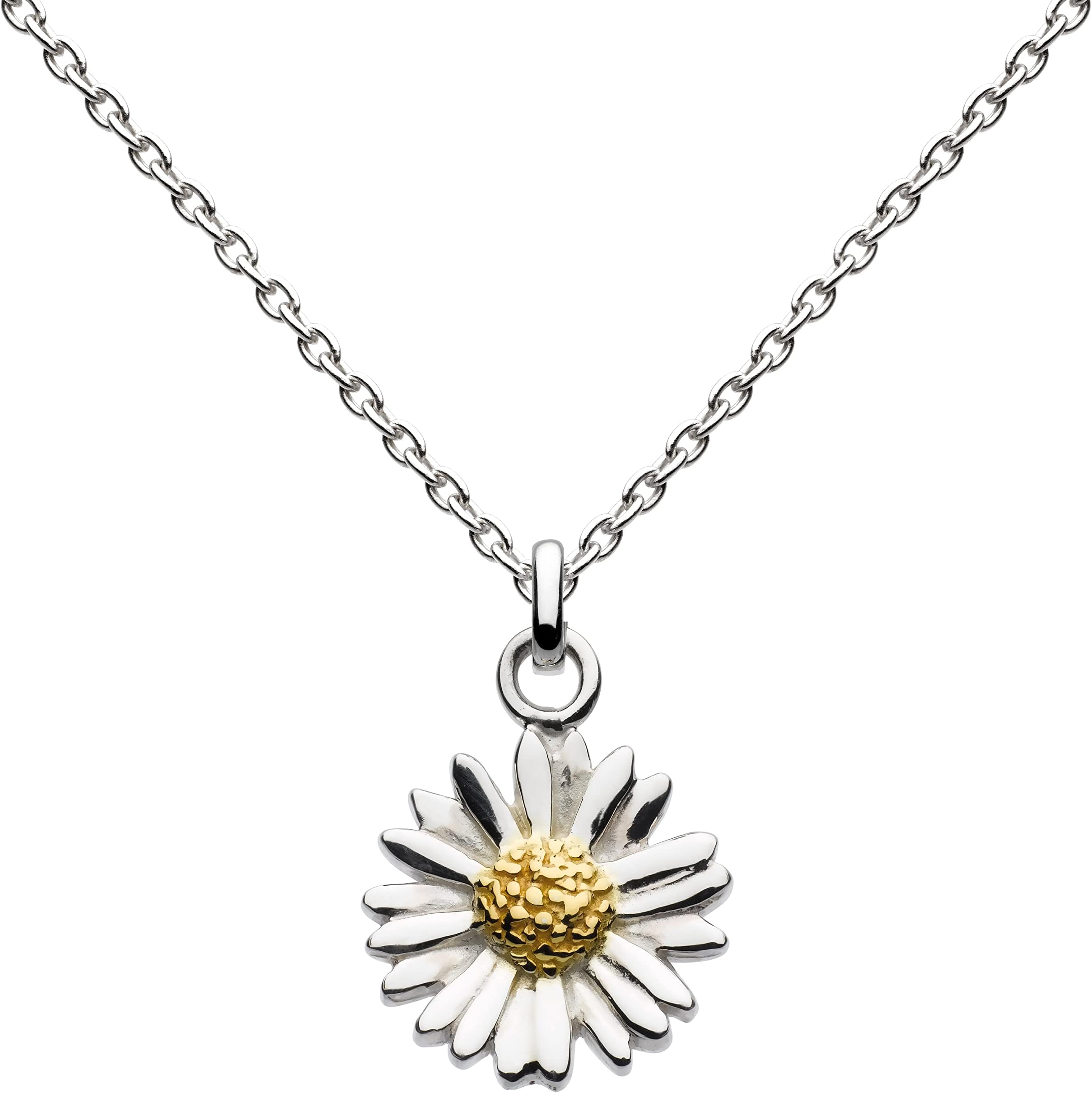 Silver & Gold Plated Daisy Pendant Necklace โ Two-tone Sterling Silver & Gold Plate, Modern Design, Classic Style, Floral Gift Idea for Nature Lovers
