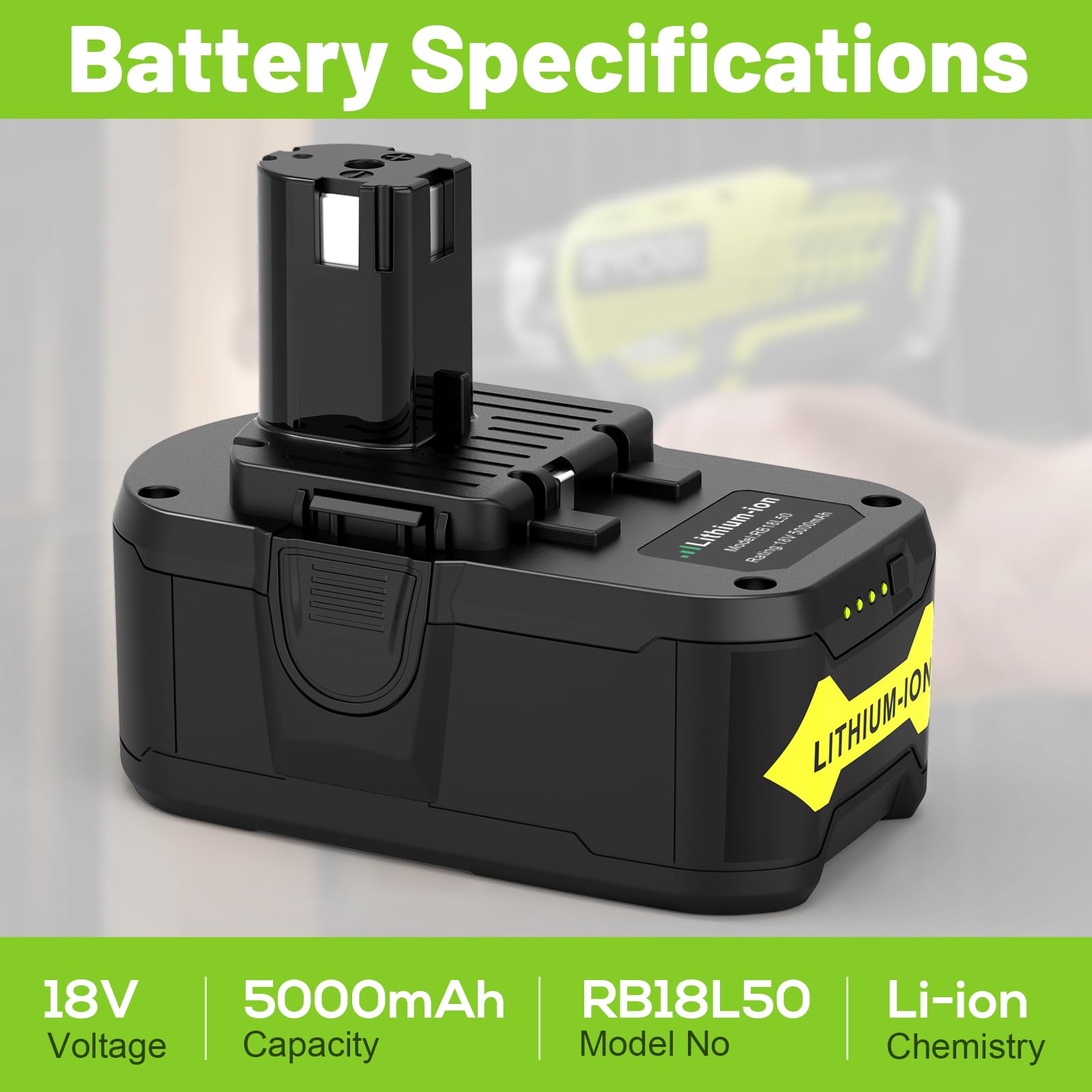 LabTEC 2 Paquetes Batería de Repuesto para Ryobi BPL-1815 BPL-1820G BPL1820 BPL18151 P102 P103 Batería Inalámbrica para Herramienta Eléctrica con luz Indicadora(18V, 5000mAh)