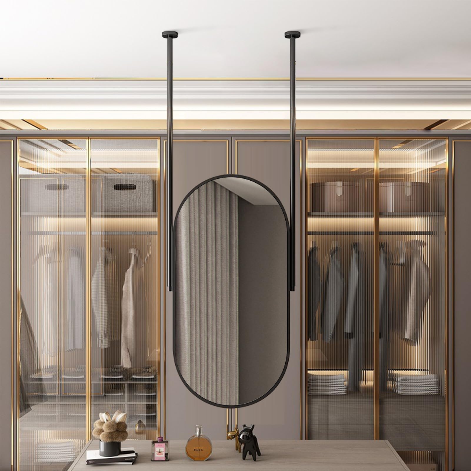 Miroir mural ovale à double bras 40x70cm avec cadre métallique