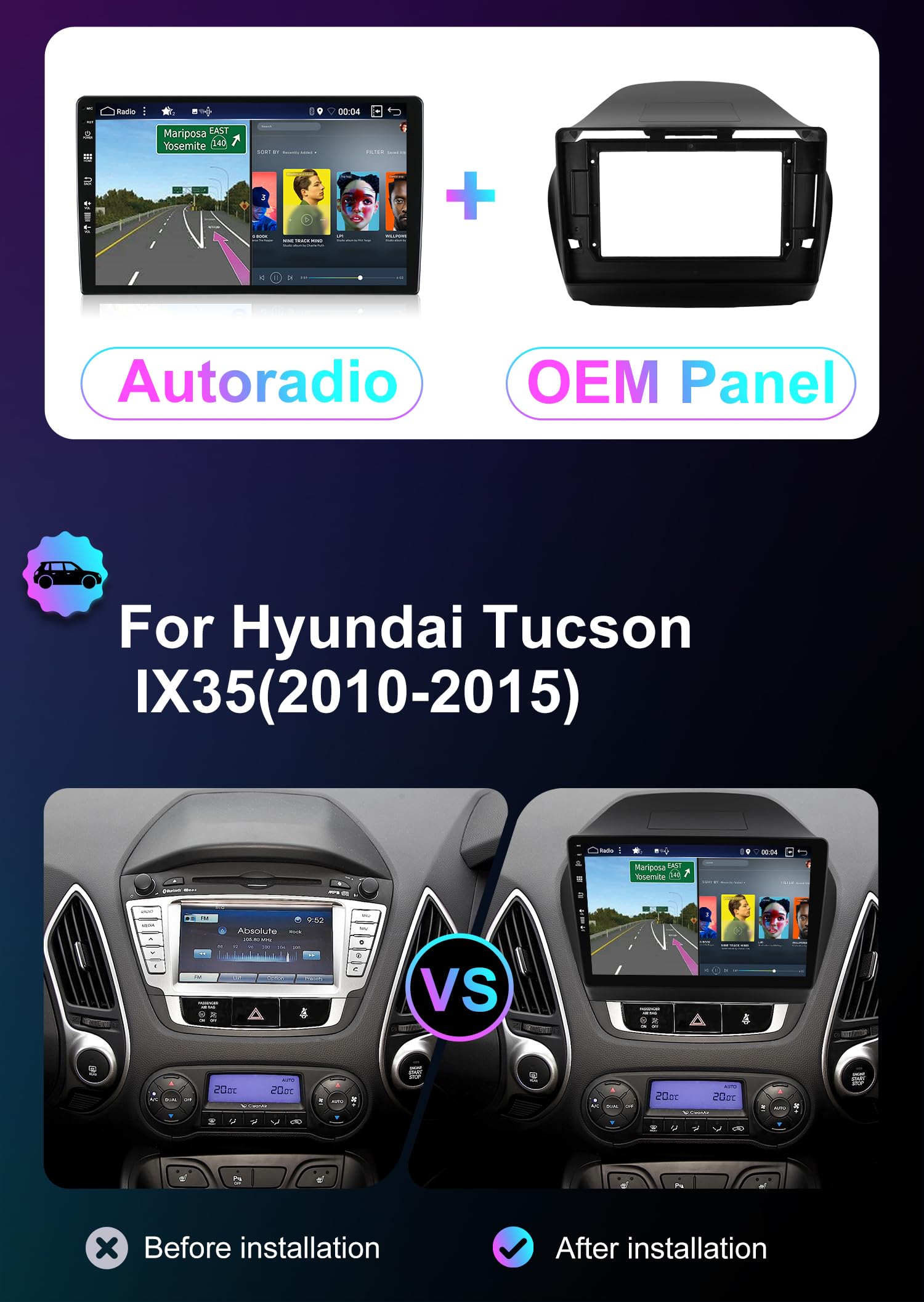 YUNTX [6GB 128GB] Android 15 2 Din Autoradio for Hyundai Tucson IX35 2010-2015-[Ingebouwd CarPlay/Android auto/DSP/GPS]-10.1 Duim IPS Touch screen-CAM MIC-DAB/Stuurbediening/Bluetooth 5.0
