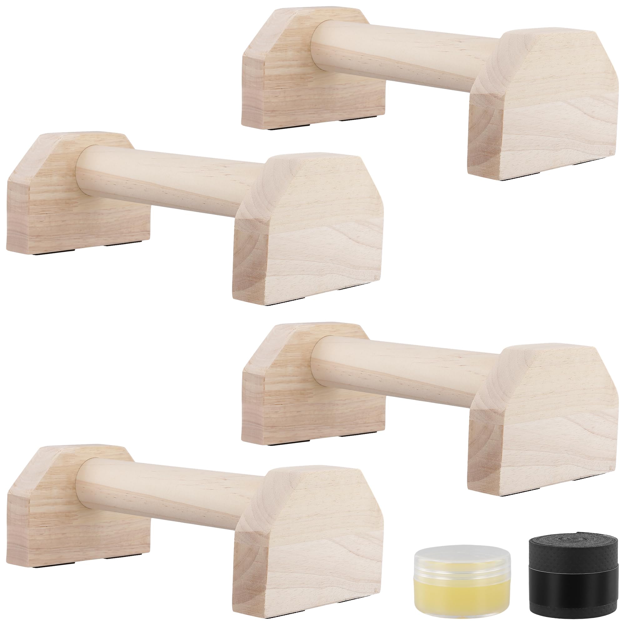 4 Maniglie per Flessioni in Legno, Parallele 25 cm, Portata 300 kg | FAAING, Pino Massello Antiscivolo, Cinghie di Fissaggio, Allenamento Calisthenics, Yoga, Indoor e Outdoor