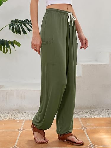 Miniatura 8 de QIANXIZHAN - Pantalones harem para mujer, pantalones palazzo hippie, joggers bohemios con bolsillos, ropa de yoga