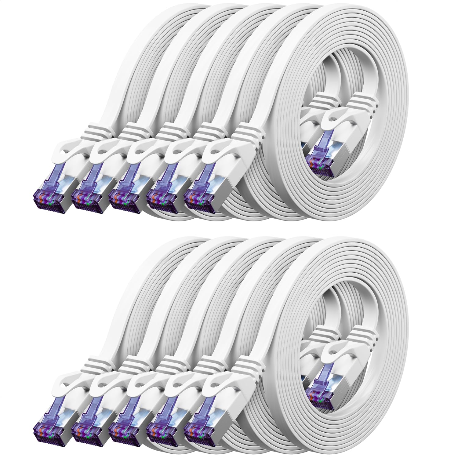 Câble Réseau Plat Cat7 10m – 10 Gbps, Blindé U/FTP, Compatible Avec Routeurs, PC, Consoles (blanc) - 2