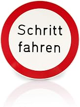 Sign "Schritt fahren" - Aluminium Embossed | 31.5 cm diameter - black/white/red