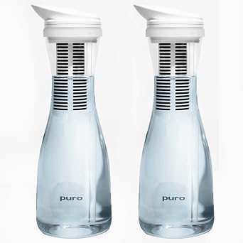 Puro Glass Water Filter Pitcher - Long Lasting Filter - Faster Filtering - 1.3L - Carbon Water Filter Removes Lead, Odors, Chlorine 2 Pack