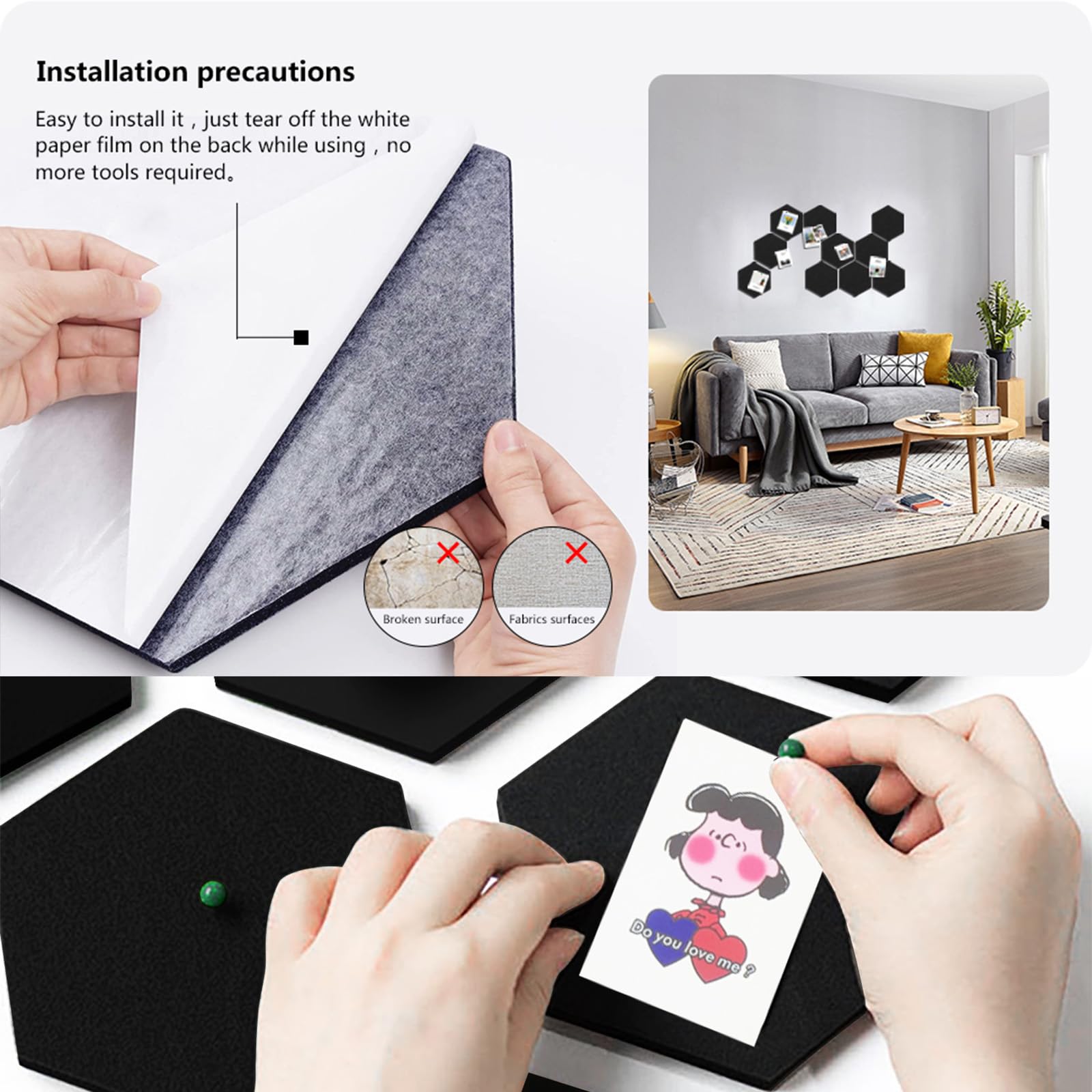 24 Pannelli Esagonali In Sughero Autoadesivi - Bacheca Per Foto E Appunti, Decorazione Parete - Foto 3