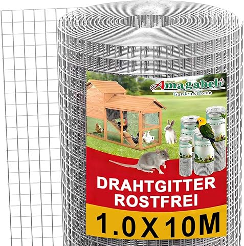 Malla Electrosoldada Galvanizada, Rollo 1.0M x 10M, Luz de Malla 12x12mm, Alambre de 0.7mm de Grosor - Para Cerramientos, Gallineros, Jardín y Refuerzo - Amagabeli