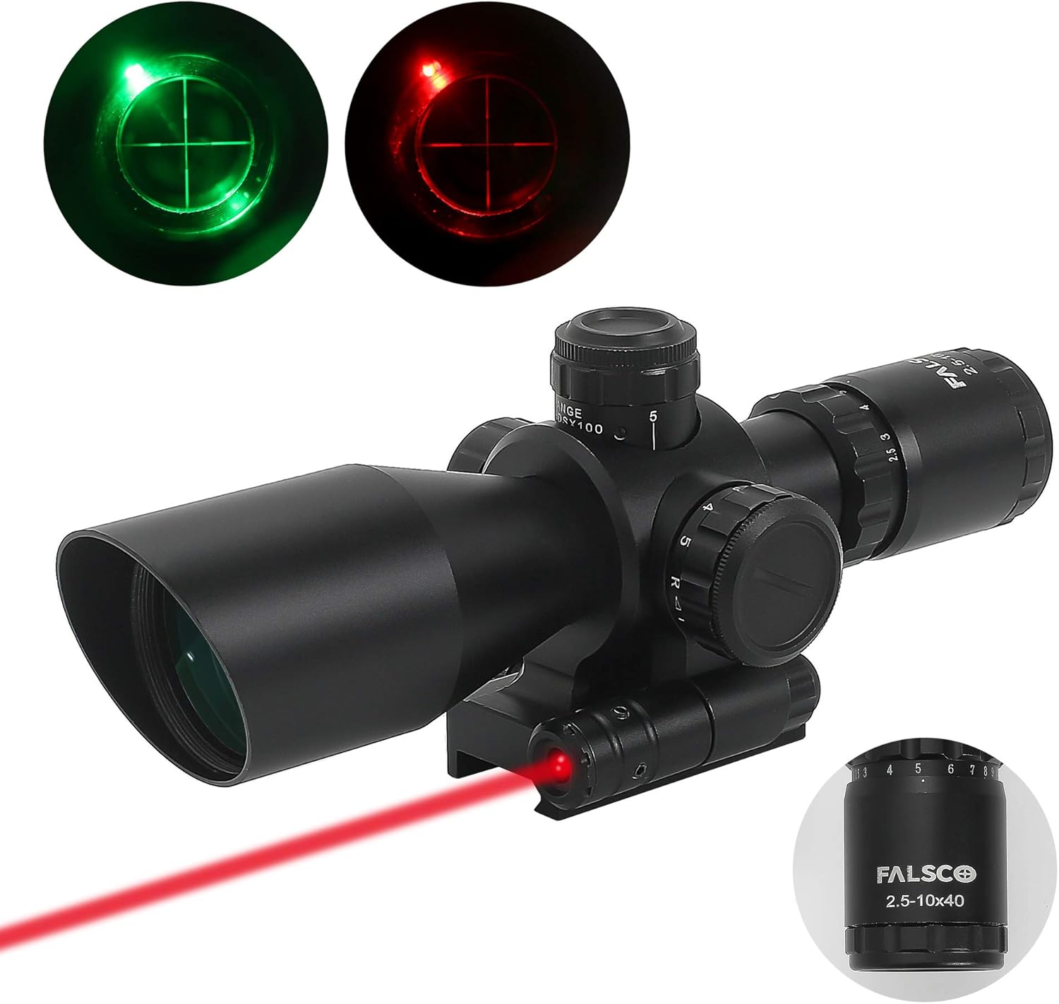FALSCO Rifle Scope 2.5-10X40 Red Green Illuminated Mil-Dot with Red Laser : Sports & Outdoors