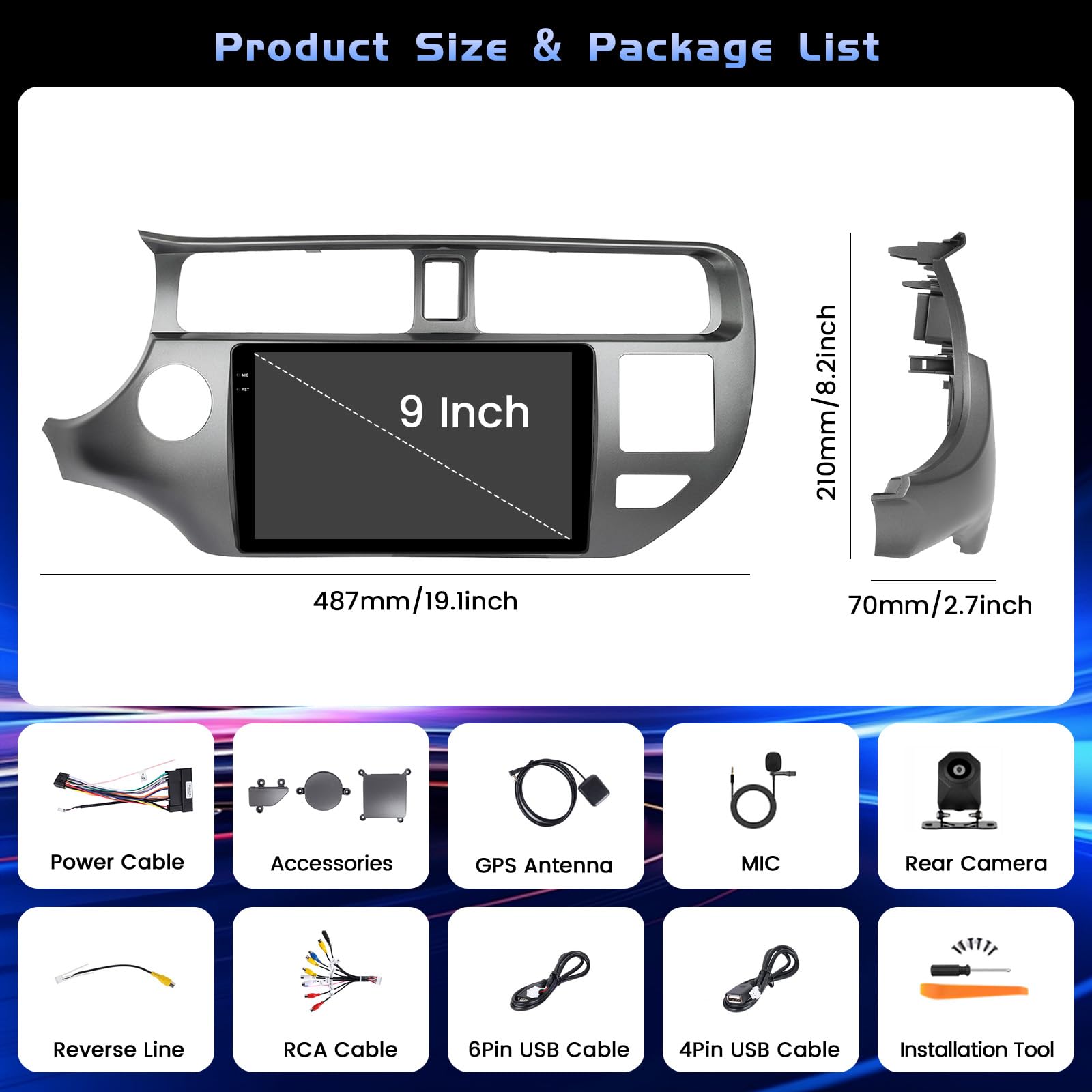 4+64G Android Autoradio mit Bildschirm für KIA Rio 2012-2015 Wireless Carplay, Autoradio mit Navi 9 Zoll Incell Bildschirm Android Auto/FM/RDS/Rückfahrkam