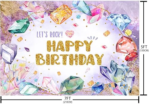 Miniatura 5 de Fondo de fotografía con texto en inglés She is a Gem is a Gem, She is a Gem, Happy 1st Birthday para niños, con piedras preciosas moradas, Our