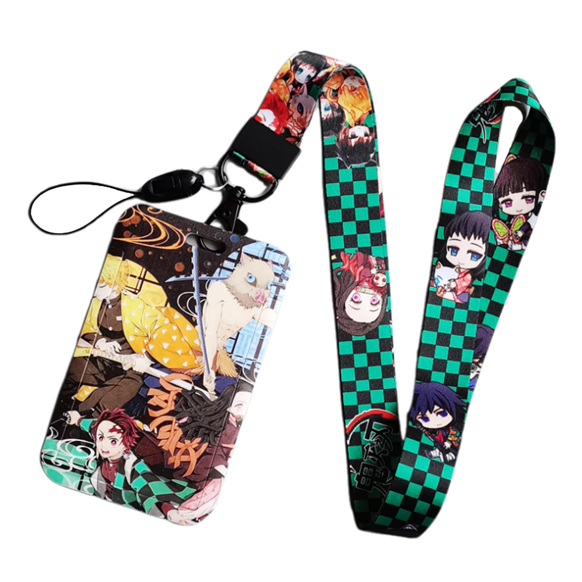 Satdflie Demon Slayer Lanyard with Card Holder Set, Cartoon-Style Card Protector for Office Worker, Slide Cover Design for Convenient Use, Color/15