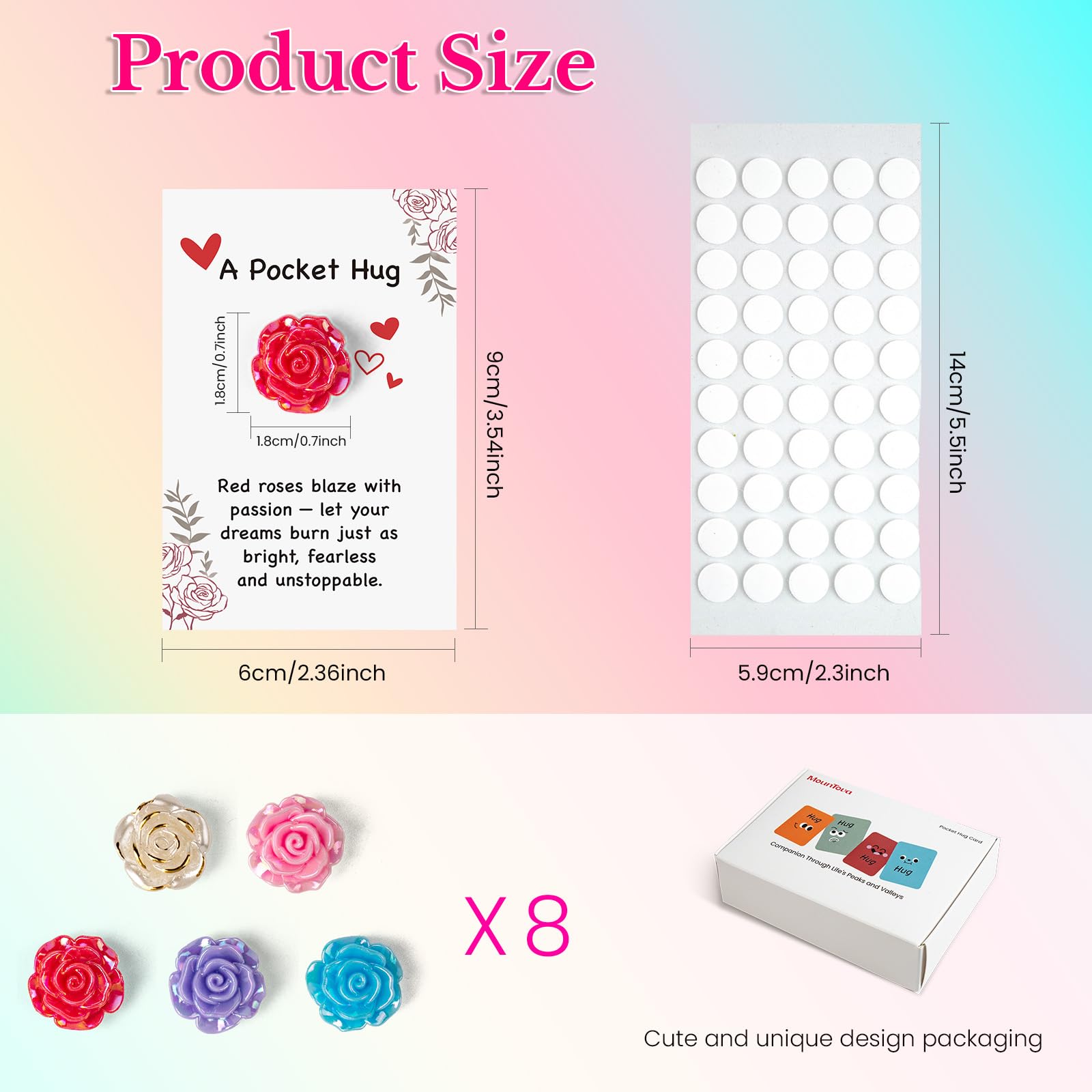 40 Sets Pocket Hug Bulk with Mini Flower, Pocket Hug Tokens with Inspirational Quotes, Encouragement Support Small Gifts for Friends Coworkers Family Long Distance Relationship Keepsake
