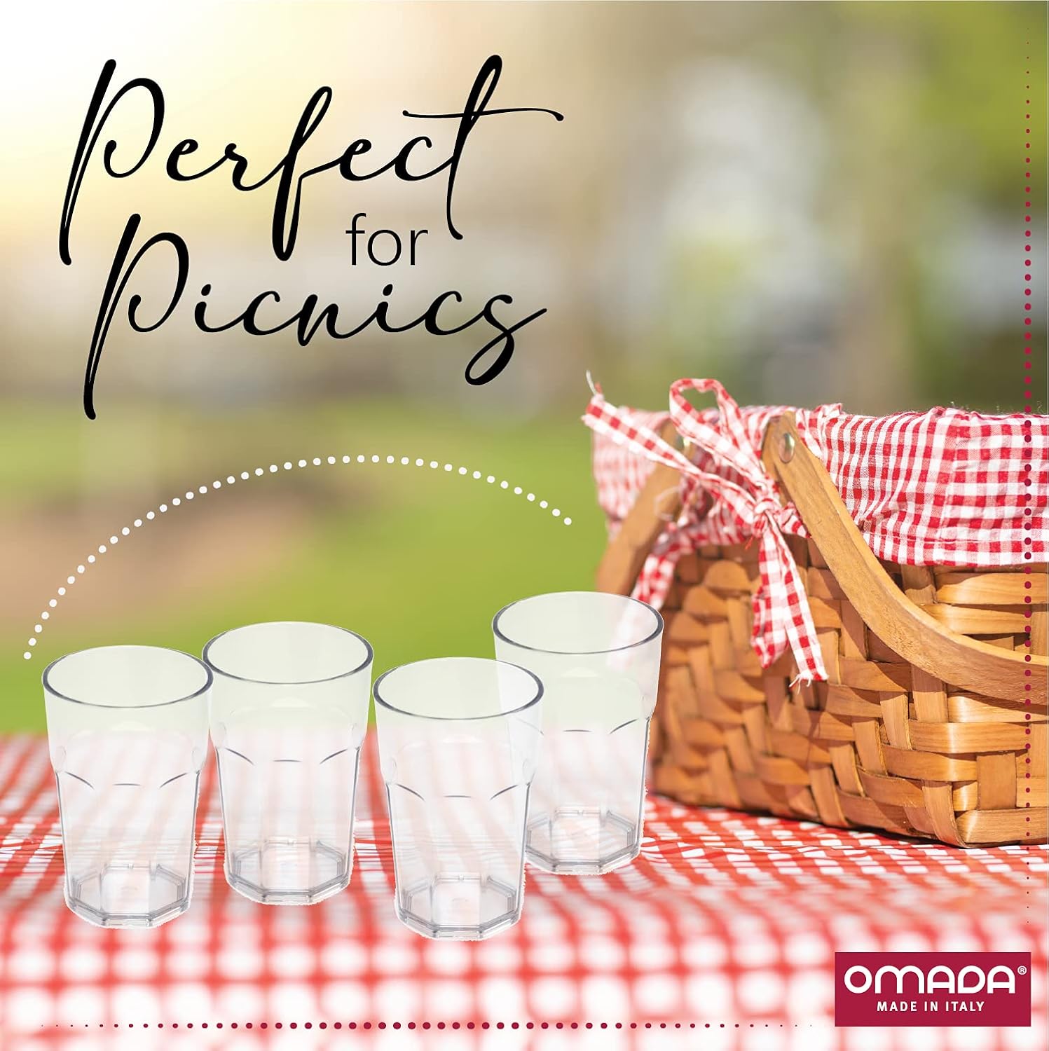 OMADA 6-Piece Clear Acrylic Tumblers: Dishwasher Safe Plastic Drinking Glasses – 14 Ounce Outdoor Glassware and Drinkware - Childrens Drinking Glasses - Tall Plastic Tumblers - Reusable BPA Free Cups