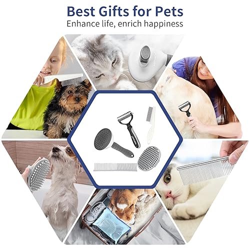 Miniatura 8 de Kit de aseo para perros 5 en 1  Cepillo deslizante autolimpiante para arrojar perros y gatos de pelo corto y largo, incluye peine para mascotas,